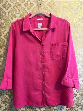 Chico's Deep Magenta 100% linen Button-Up Shirt